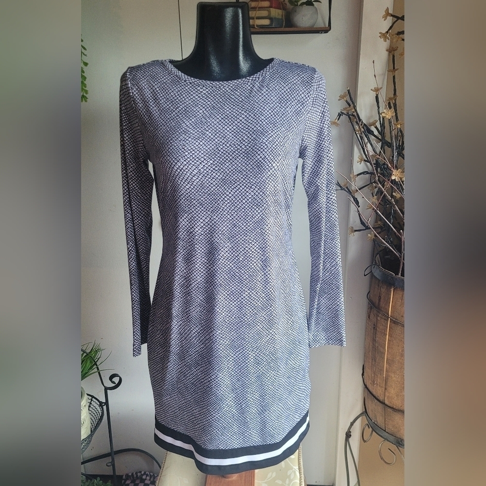 Michael Kors Black And White Geometric Patterned Tunic Shift Dress Size M - Picture 2 of 7